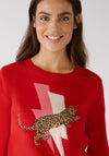 Oui Lightning Bolt Leopard Motif Jumper, Red Camel