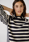 OUI Roll Neck Stripe Jumper, Navy & White