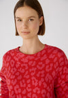 Oui Cosy Jacquard Sweater, Pink Red