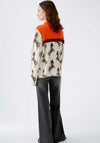 Oui Horse Print Colour Block Jumper, Beige