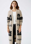 Oui Wool Coton Blend Knit Long Cardigan, Beige