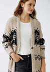 Oui Wool Coton Blend Knit Long Cardigan, Beige