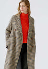 Oui Check Wool Blend Coat, Brown