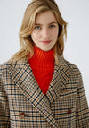 Oui Check Wool Blend Coat, Brown