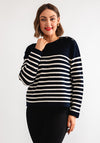 Oui Striped Button Shoulder Jumper, Navy