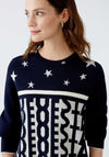 Oui Mongram Star Jacquard Knit Jumper, Navy