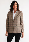 Oui Check Print Single Breasted Blazer, Brown