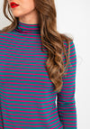 OUI Stripe High Neck Long Sleeve T-Shirt, Pink & Green