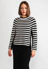 Oui Striped Zip Trim Knit Jumper, Black & Cream