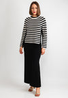 Oui Striped Zip Trim Knit Jumper, Black & Cream