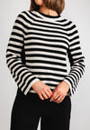 Oui Striped Zip Trim Knit Jumper, Black & Cream