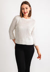 OUI Metallic Knit Cropped Sleeve Sweater, Cream & Silver