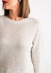 OUI Metallic Knit Cropped Sleeve Sweater, Cream & Silver