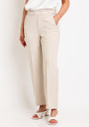 Oui Logo Waist Straight Leg Trousers, Beige