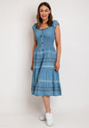 Serafina Collection One Size Shirred Waist Midi Denim Dress, Light Denim