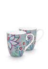 Pip Studio Oriental Flower Festival Mugs Set of 2, Blue