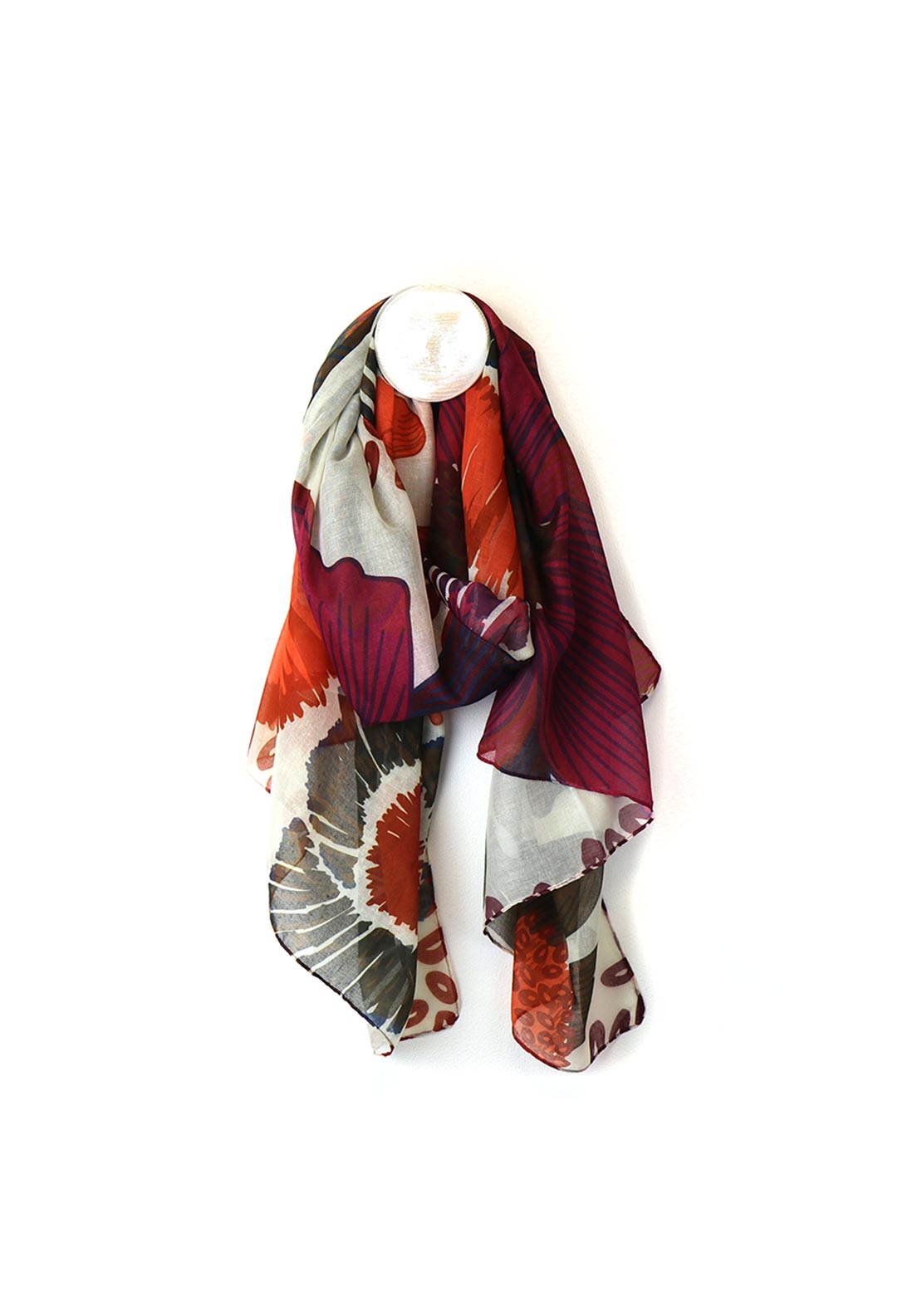 Pom Poppy Print Scarf, Red - McElhinneys