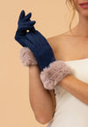 Powder Bettina Faux Fur Gloves, Navy and Cream