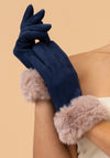 Powder Bettina Faux Fur Gloves, Navy and Cream