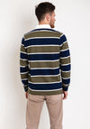 Remus Uomo Barstripe Long Sleeve Polo Shirt, Navy & Green