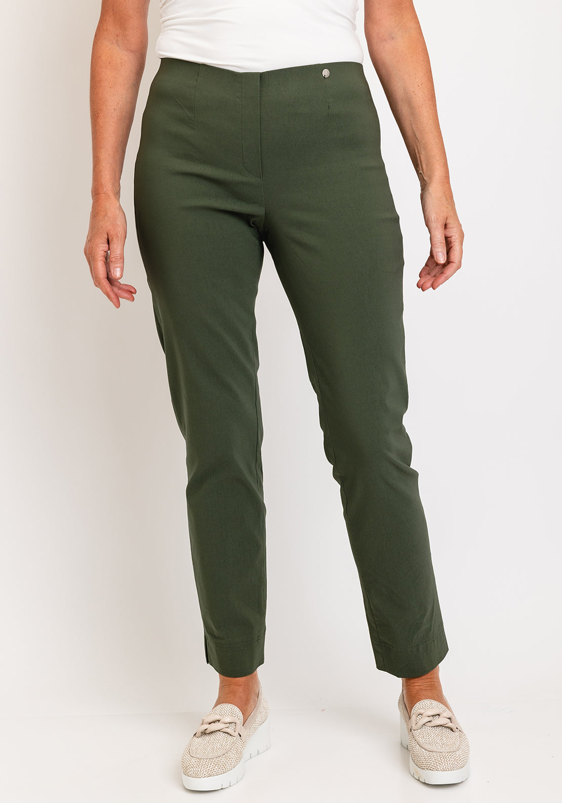 Robell Marie Full Length Slim Leg Trousers, Khaki - McElhinneys