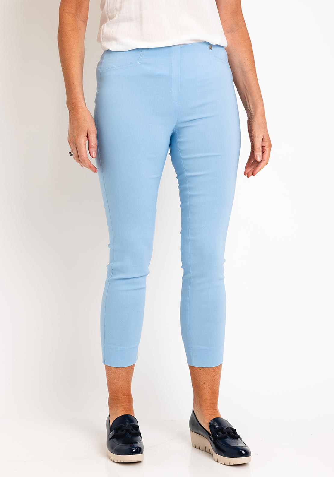 Robell Rose 09 Turn Up Ankle Grazer Trousers, Sky Blue - McElhinneys