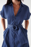 Salsa Belted Waist Midi Dress, Blue Denim