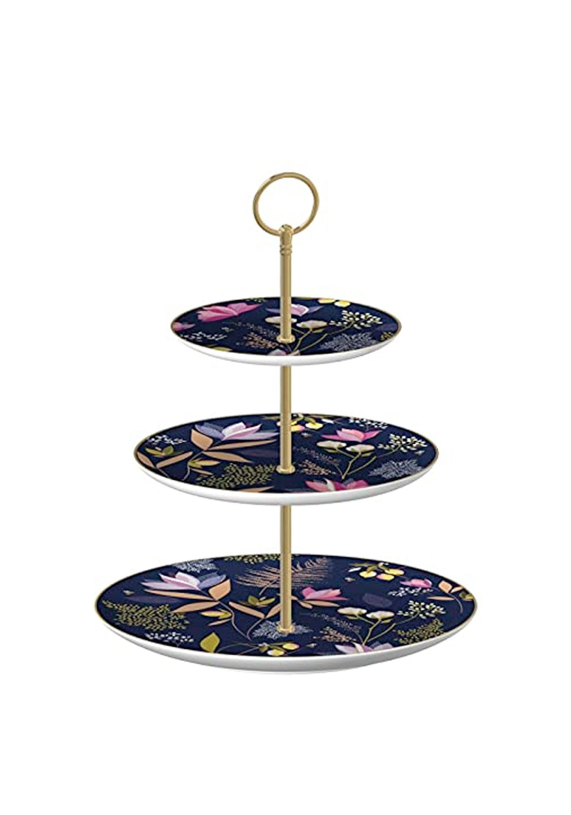 Sara Miller Orchard 3 Tier Cake Stand, Navy - McElhinneys