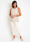 Ever Sassy Stitch Stripe Sleeveless Ribbed Top, Beige