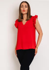 Serafina Collection Frill Cap Sleeve Top, Red