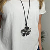 Seventy1 Flat Floral Pendent Long Necklace, Black & Silver