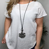 Seventy1 Floral Pendent Long Necklace, Black & Silver