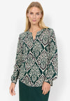 Soyaconcept Vernia Notch Neckline Damask Blouse, Dark Green