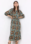 Soyaconcept Marica Puff Sleeve Floral Print Midi Dress, Dark Green