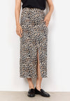 Soyaconcept Owena Leopard Print Denim Midi Skirt, Beige