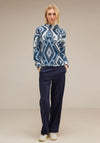 Street One Aztec Fluffy Knit Jumper, Atlantic Blue