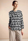 Street One Printed Frill Neck Button Blouse, Black