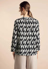 Street One Printed Frill Neck Button Blouse, Black