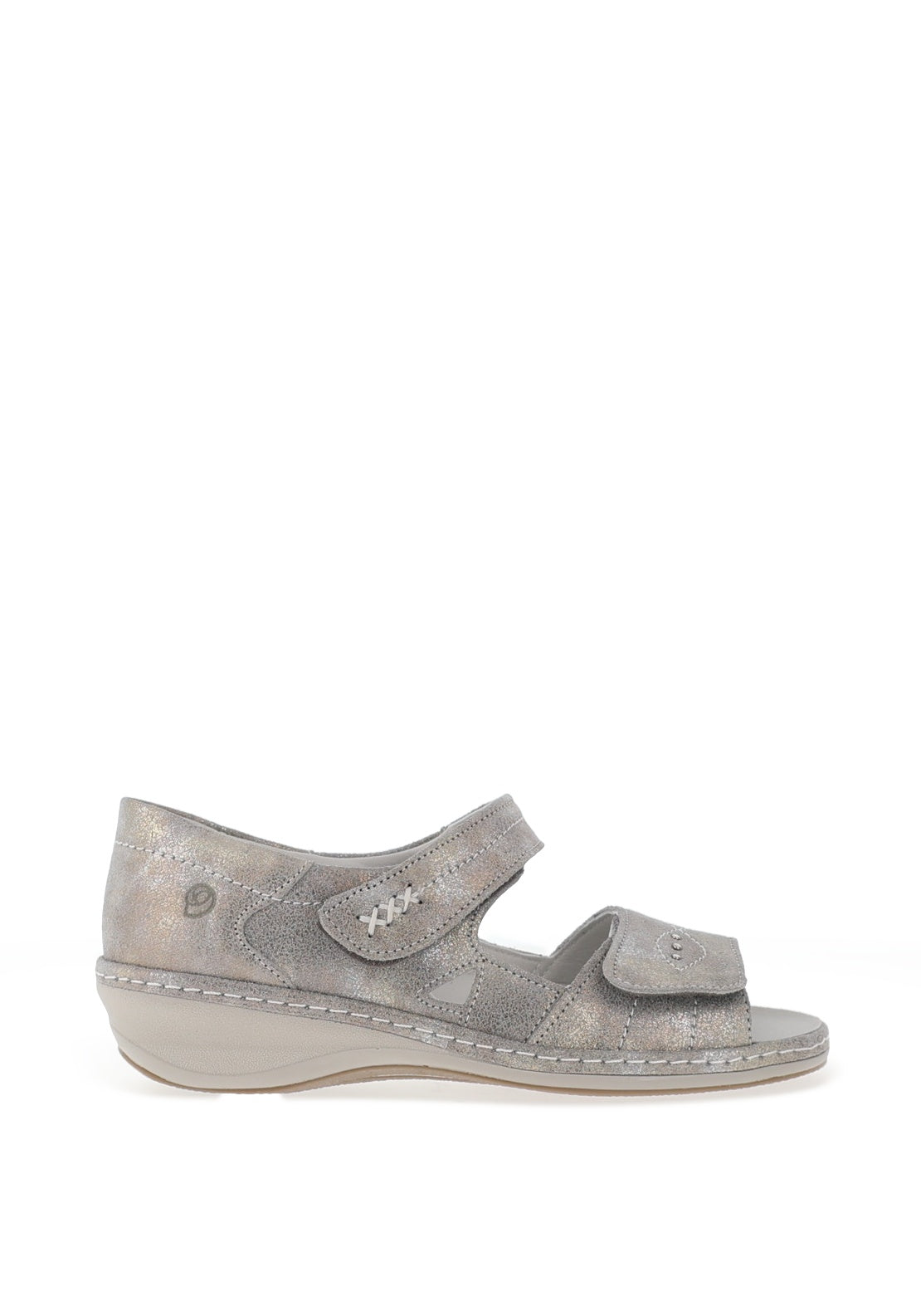 Suave Womens Yolanda Leather Velcro Strap Sandals, Platinum - McElhinneys