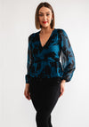 Tiffosi Amor Floral Blouse, Teal Blue