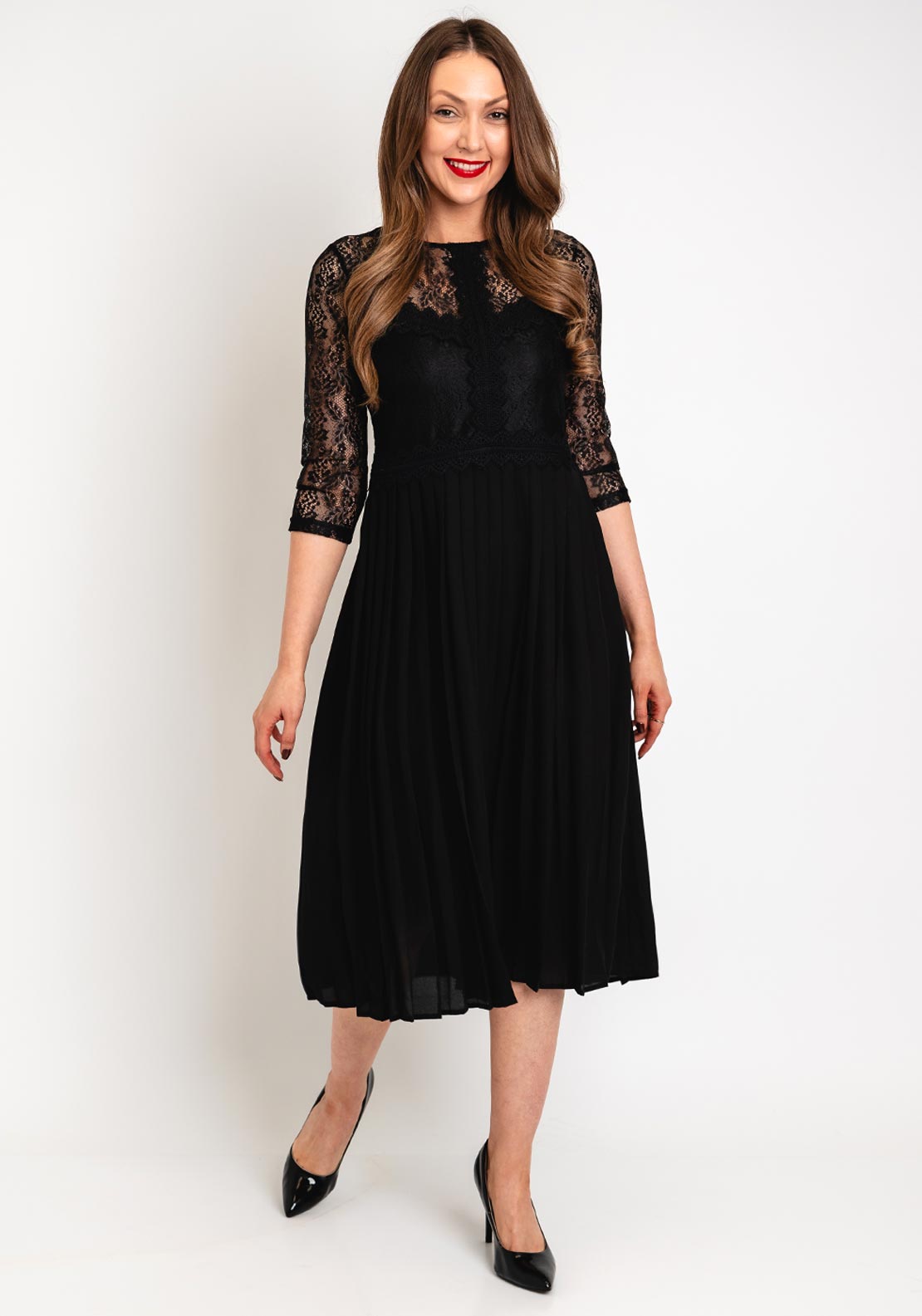 Tiffosi Pleated Skirt Midi Dress, Black - McElhinneys