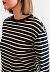 Tommy Hilfiger Gold Button Striped Top, Navy and Cream