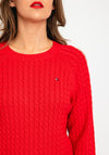 Tommy Hilfiger Womens Mini Logo Cable Knit Sweater, Red