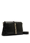 Valentino Logo Embossed Flapover Shoulder Bag, Black