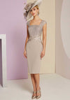 Veni Infantino Mesh Detail Occasion Dress and Jacket, Taupe Ivory