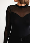 Pieces Milly Mesh Sleeve Bodysuit, Black