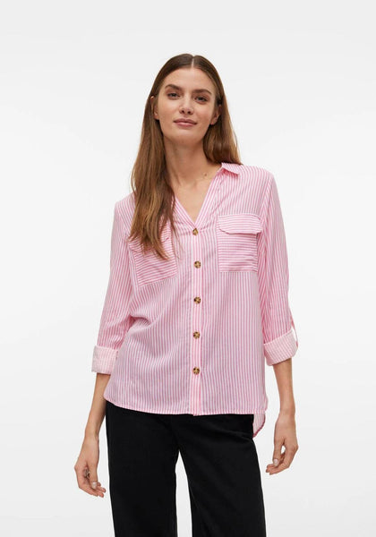 Vero Moda Bumpy Striped Shirt, Pink Cosmos - McElhinneys