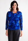 Via Veneto Cowl Neck Mesh Top, Cobalt Blue