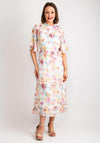 Vila Voline Floral Frill Trim Dress, Egret