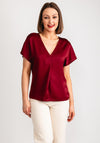 Vila Ellette V-Neck Satin Top, Cabernet